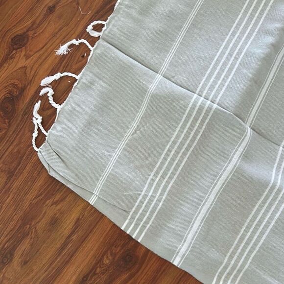 NWT Linum Home Gray striped throw blanket lightweight cotton made in turkey with - Picture 2 of 7